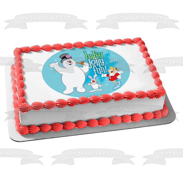 Frosty the Snowman Happy Jolly Fun with Karen and Hocus Pocus Rabbit Edible Cake Topper Image ABPID50803