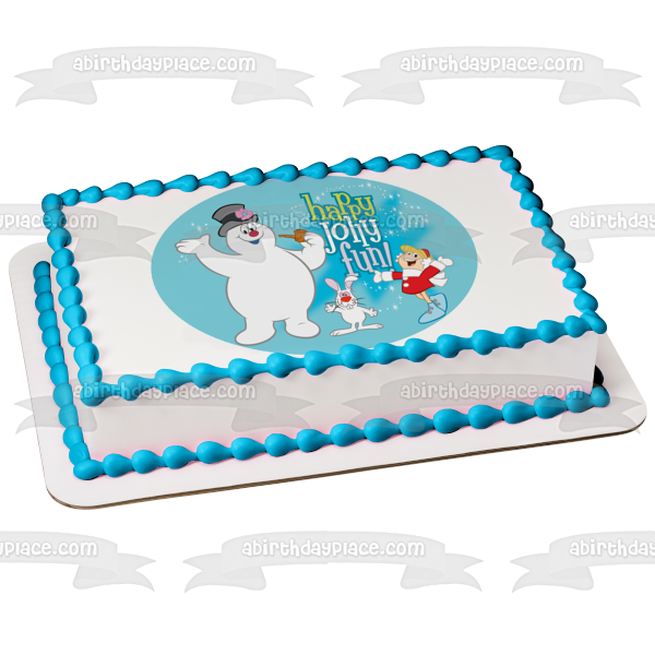 Frosty the Snowman Happy Jolly Fun with Karen and Hocus Pocus Rabbit Edible Cake Topper Image ABPID50803