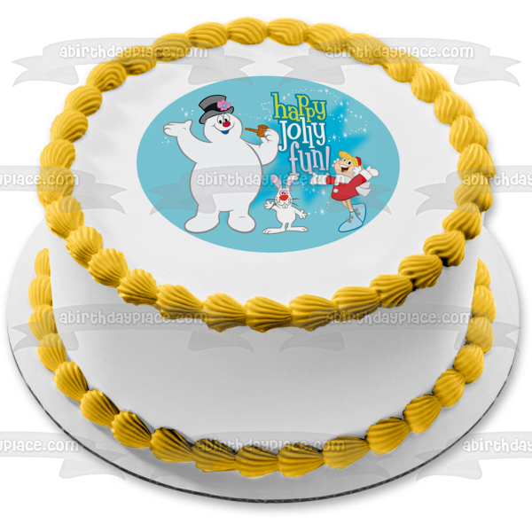 Frosty the Snowman Happy Jolly Fun with Karen and Hocus Pocus Rabbit Edible Cake Topper Image ABPID50803