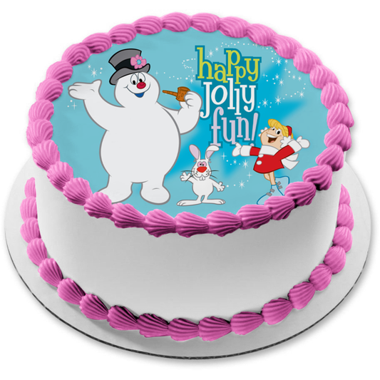 Frosty el muñeco de nieve Happy Jolly Fun con Karen y Hocus Pocus Rabbit Adorno comestible para tarta Imagen ABPID50803 