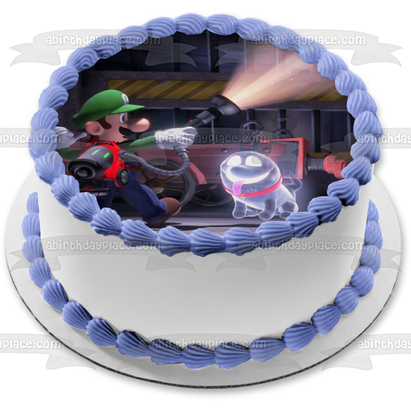 Imagen comestible para decoración de tarta de Luigi's Mansion Luigi y Polterpup ABPID50661 