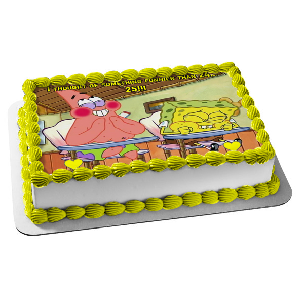 ¡¡¡Pensé en algo más divertido que 24...25!!! Decoración comestible para tarta de Bob Esponja y Patricio con corazones amarillos, imagen ABPID50810 