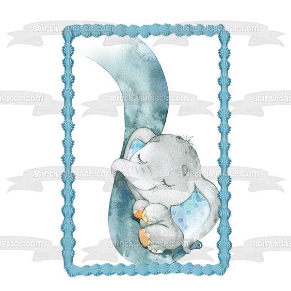 Baby Boy Blue Elephant with Mama Elephant Trunk Edible Cake Topper Image ABPID50665