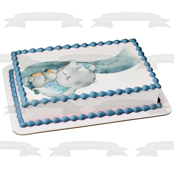 Baby Boy Blue Elephant with Mama Elephant Trunk Edible Cake Topper Image ABPID50665