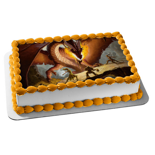 Imagen ABPID50814 de la decoración comestible para tarta de Dragon Battle, juego de rol clásico de mesa de Dungeons and Dragons 