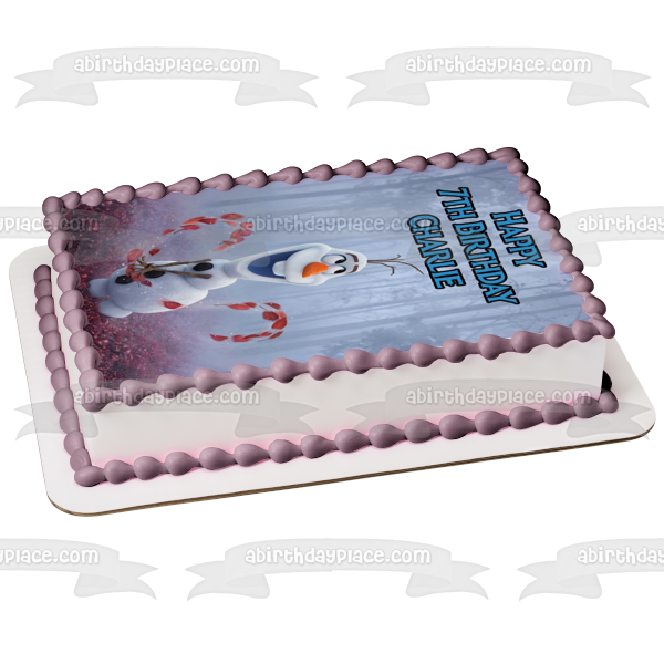 Frozen II Olaf Happy Birthday Personalized Edible Cake Topper Image ABPID50668