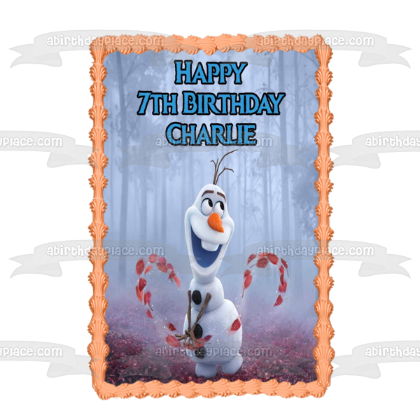 Frozen II Olaf Happy Birthday Personalized Edible Cake Topper Image ABPID50668