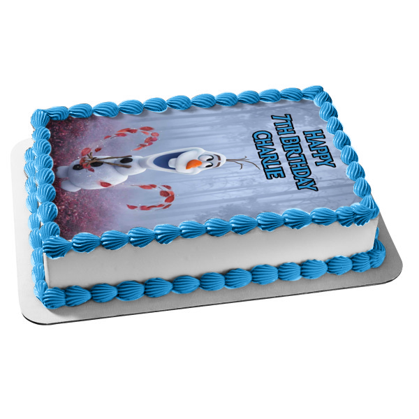 Frozen II Olaf Happy Birthday Personalized Edible Cake Topper Image ABPID50668