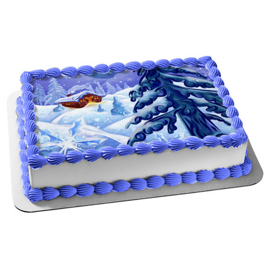 Imagen de adorno comestible para pastel de cabaña cubierta de nieve navideña ABPID50672 