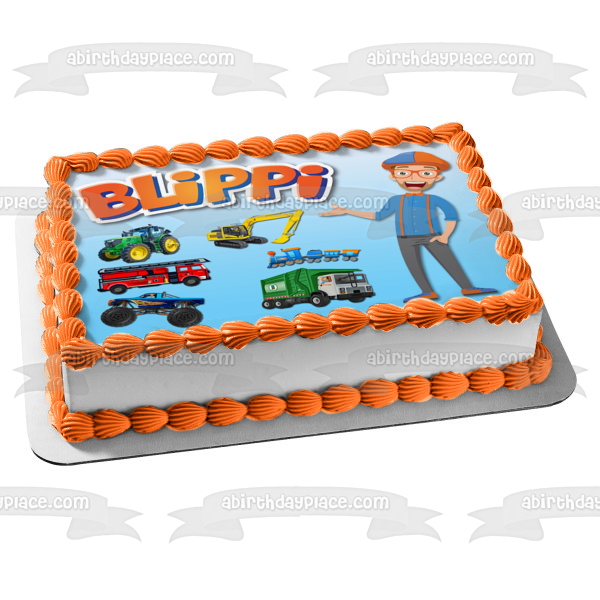 Blippi Youtube Youtuber Transporte Tractor Excavadora Camión De Bomberos Tren Monster Truck Camión De Basura Edible Cake Topper Imagen ABPID50827 