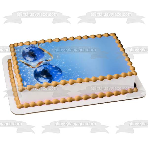 Adornos de bolas azules de Navidad Cinta Nieve Adorno comestible para tarta Imagen ABPID50681 