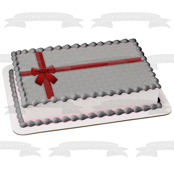 Imagen de adorno comestible para pastel con lazo de cinta roja de regalo de Navidad ABPID50683 