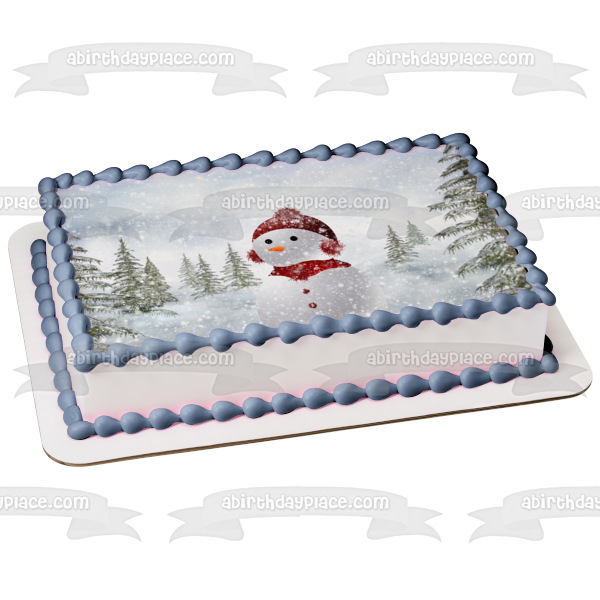 Adorno comestible para tarta con sombrero de orejeras rojas de muñeco de nieve navideño Imagen ABPID50692 