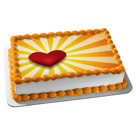 Imagen comestible para decoración de tarta con fondo amarillo y corazón rojo ABPID50848 