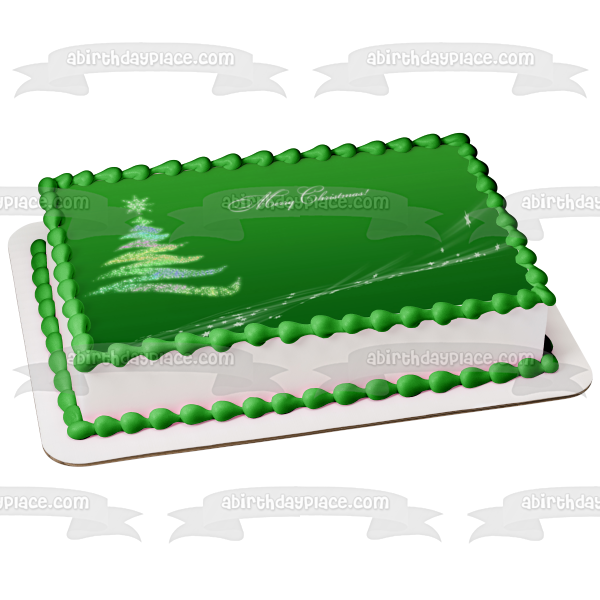 Árbol de Navidad Feliz Navidad Fondo verde Imagen comestible para decoración de tarta ABPID50693 