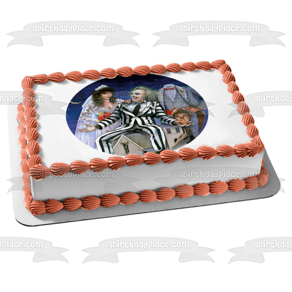 Tim Burton Beetlejuice Wedding Barbara Adam Wedding Edible Cake Topper Image ABPID50857