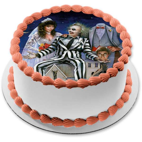 Tim Burton Beetlejuice Wedding Barbara Adam Wedding Edible Cake Topper Image ABPID50857