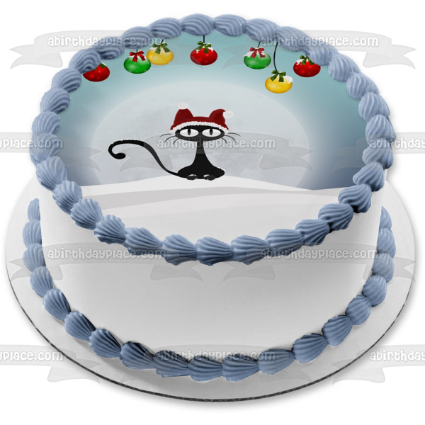 Adornos De Bolas De Navidad Gato Sombrero De Navidad Luna Adorno Comestible Para Pastel Imagen ABPID50697 