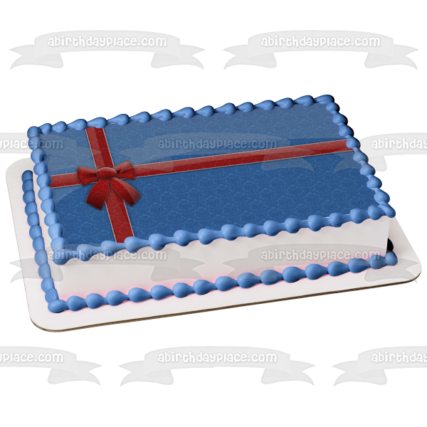 Regalo de Navidad azul con lazo rojo adorno comestible para tarta imagen ABPID50698 