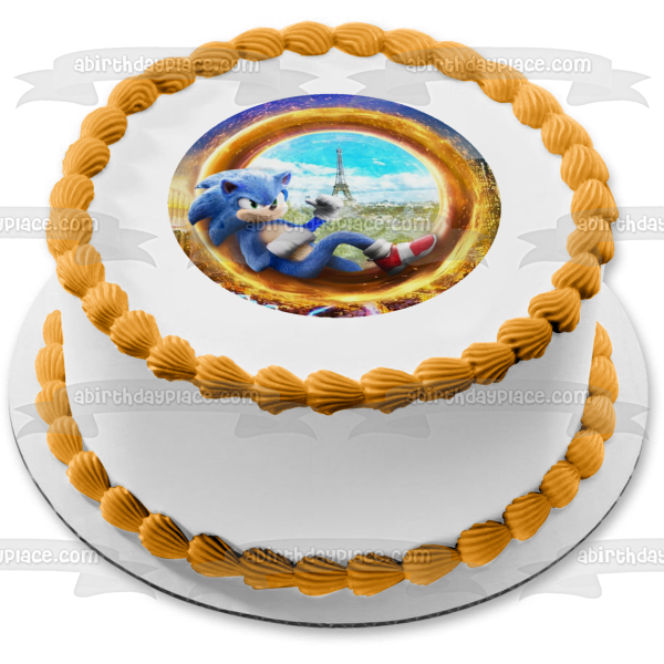 Póster de la película Sonic the Hedgehog, Torre Eiffel, París, decoración comestible para tarta, imagen ABPID51027 