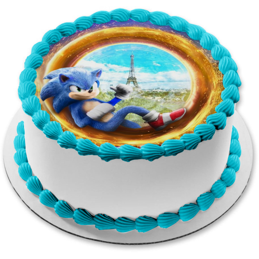 Póster de la película Sonic the Hedgehog, Torre Eiffel, París, decoración comestible para tarta, imagen ABPID51027 