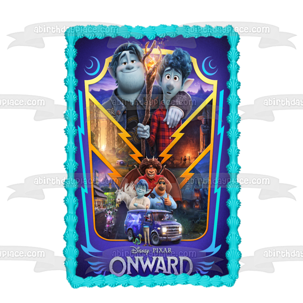 Disney Pixar Onward Movie Poster Ian Lightfoot Laurel Lightfoot Barley Lightfoot Edible Cake Topper Image ABPID51036