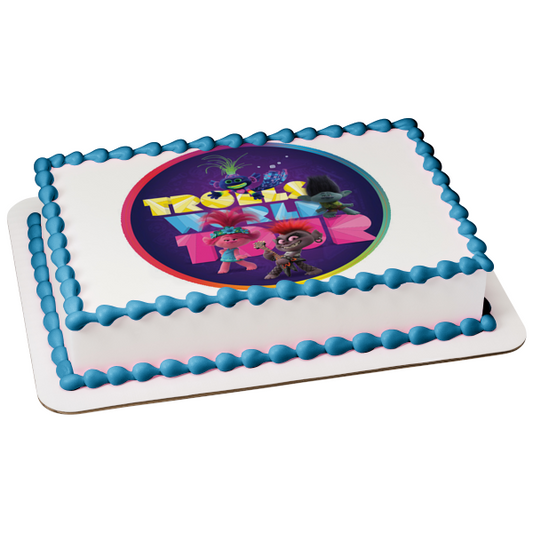 Trolls World Tour Rey Trollex Rama Princesa Poppy Reina Barb Decoración comestible para tarta Imagen ABPID51062 