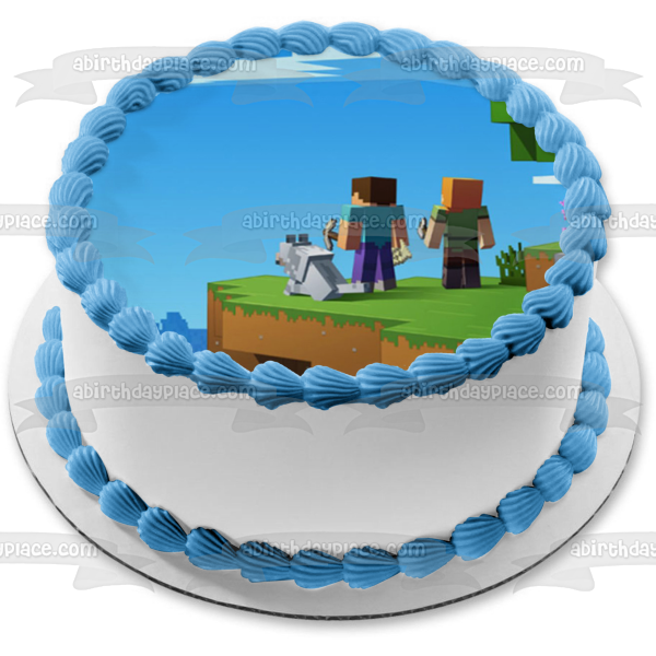 Minecraft - Adorno comestible para tarta con pieles de personajes variados, perro, pájaro, montañas, imagen ABPID51088 