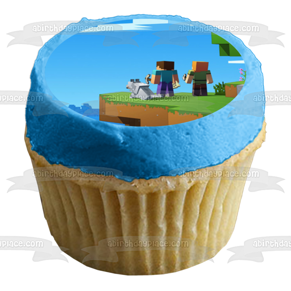 Minecraft - Adorno comestible para tarta con pieles de personajes variados, perro, pájaro, montañas, imagen ABPID51088 