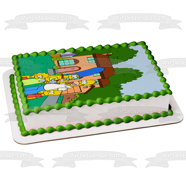 Imagen de decoración comestible para tarta de Los Simpson, Bart, Lisa, Maggie, Marge, Homer House, ABPID51100 