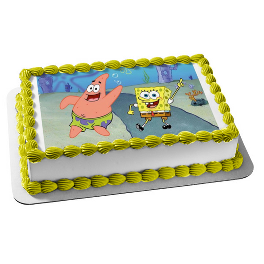 Adorno comestible para tarta con parte inferior del bikini de Bob Esponja y Patricio, imagen ABPID50950 