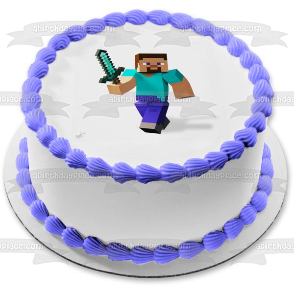 Decoración comestible para tarta con espada de diamante de Steve de Minecraft, imagen ABPID51121 