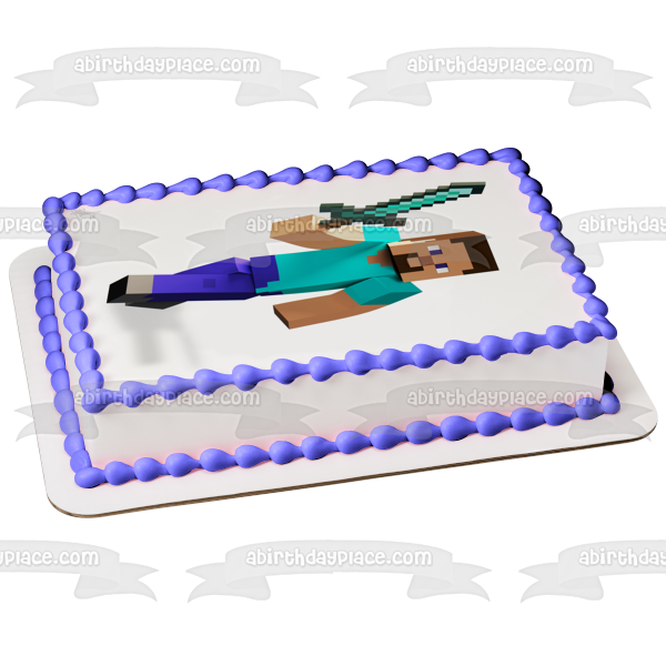 Decoración comestible para tarta con espada de diamante de Steve de Minecraft, imagen ABPID51121 