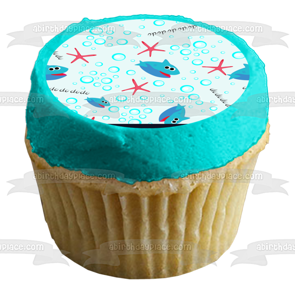 Adorno comestible para tarta con forma de estrella de mar y burbujas de tiburón bebé ABPID50964 