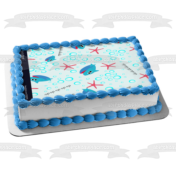 Adorno comestible para tarta con forma de estrella de mar y burbujas de tiburón bebé ABPID50964 