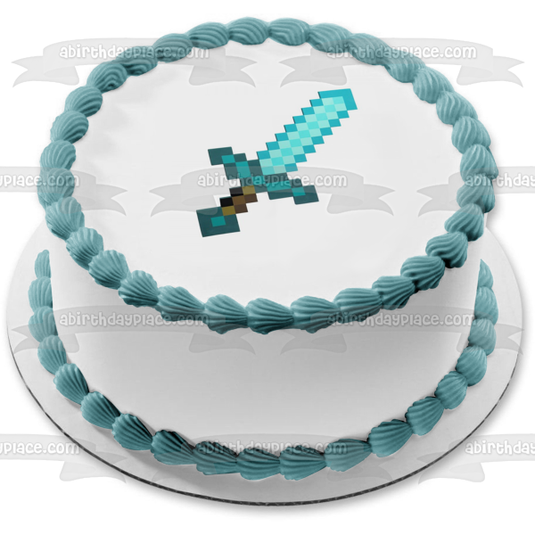 Imagen comestible para decoración de tarta con espada de diamante azul de Minecraft ABPID51124 