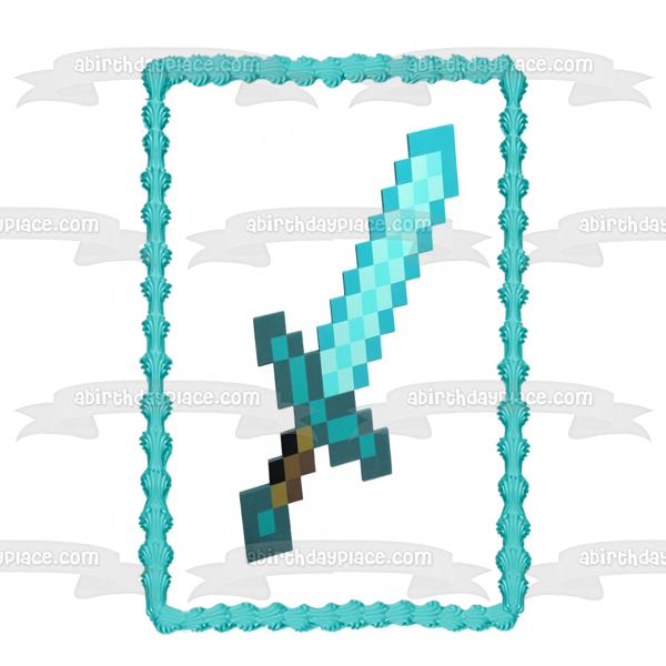 Imagen comestible para decoración de tarta con espada de diamante azul de Minecraft ABPID51124 