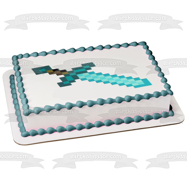 Imagen comestible para decoración de tarta con espada de diamante azul de Minecraft ABPID51124 