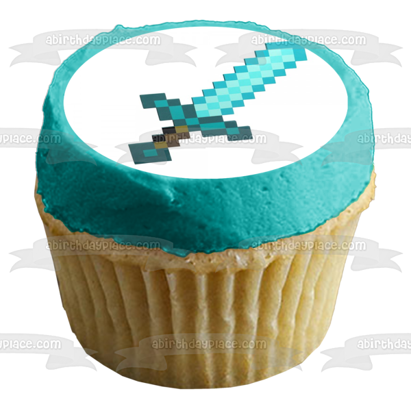 Imagen comestible para decoración de tarta con espada de diamante azul de Minecraft ABPID51124 