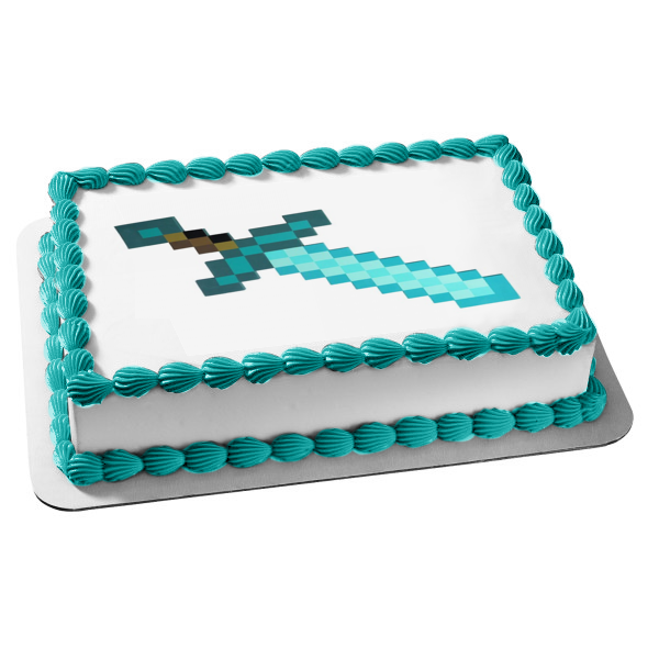 Imagen comestible para decoración de tarta con espada de diamante azul de Minecraft ABPID51124 