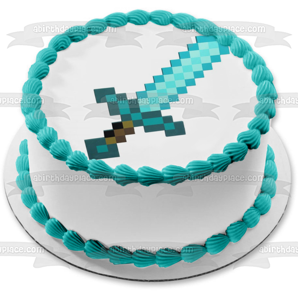 Imagen comestible para decoración de tarta con espada de diamante azul de Minecraft ABPID51124 