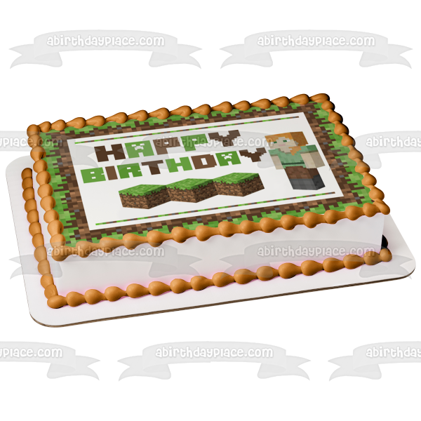 Minecraft Happy Birthday Alex Dirt Blocks Edible Cake Topper Image ABPID51126