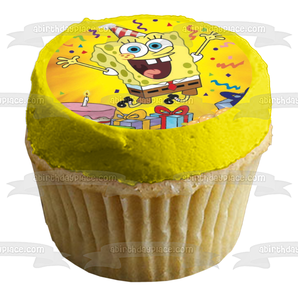 Pastel de feliz cumpleaños de Bob Esponja presenta hamburguesas de cangrejo, decoración comestible para tarta, imagen ABPID51127 