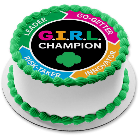 Girl Scouts of America Logo Leader Go-Getter Risk-Taker Innovator G.I.R.L. Champion Edible Cake Topper Image ABPID51175