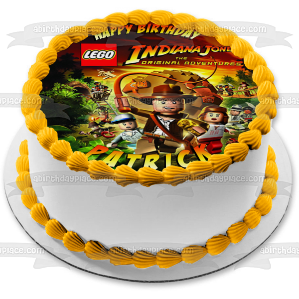 LEGO Indiana Jones la aventura original Feliz cumpleaños Mola Ram Satipo Jock Marion Nombre personalizado Edible Cake Topper Imagen ABPID51203 