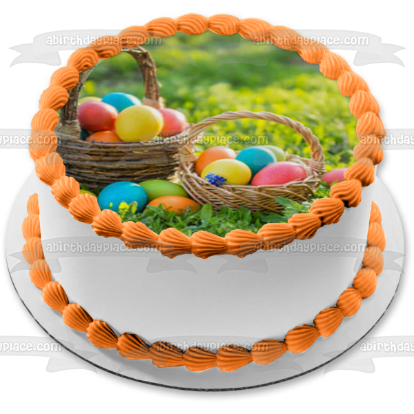 Felices Pascuas, huevos de Pascua y cestas, fondo de hierba, adorno comestible para tarta, imagen ABPID51205 