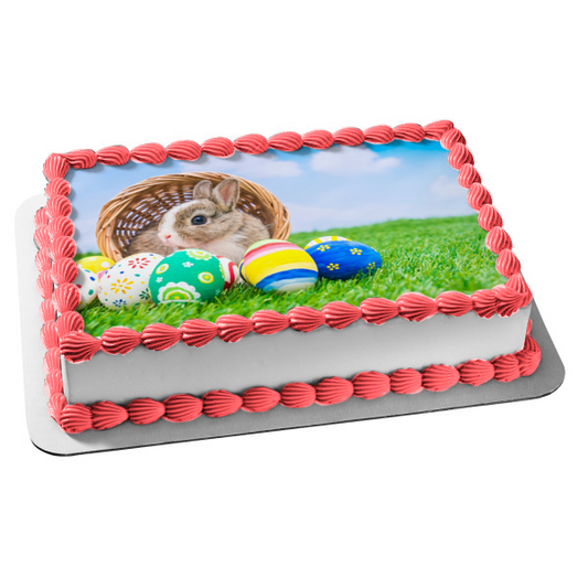 Feliz Pascua Conejito Canasta Huevos De Pascua Adorno Comestible Para Pastel Imagen ABPID51209 