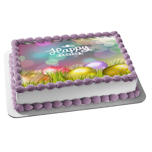 Feliz Pascua Huevos de Pascua Metálicos Imagen comestible para pastel ABPID51210 