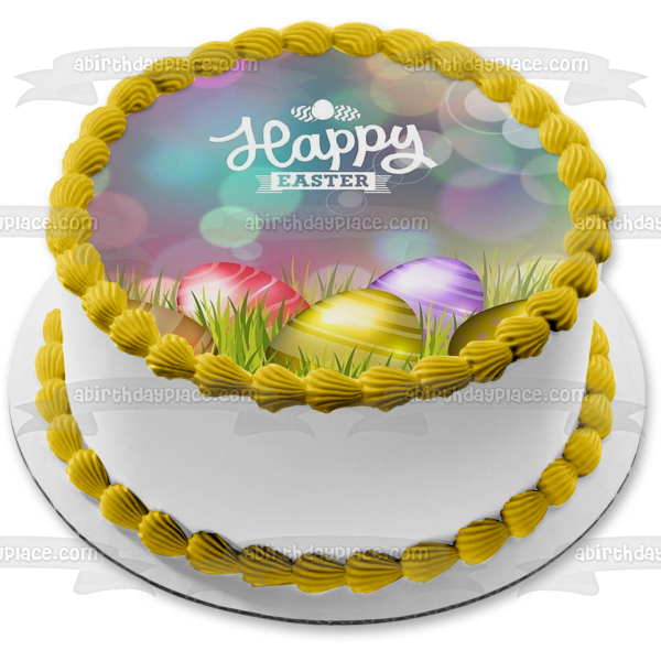 Feliz Pascua Huevos de Pascua Metálicos Imagen comestible para pastel ABPID51210 