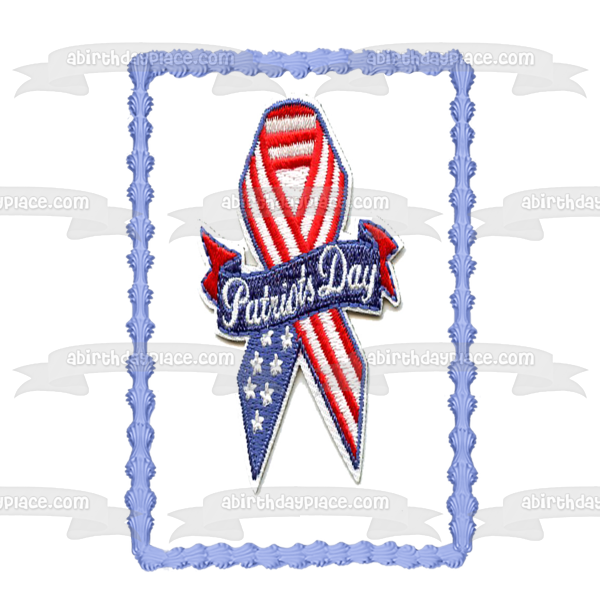 Imagen comestible para decoración de tarta con logotipo de cinta de bandera del Día de los Patriotas ABPID51212 